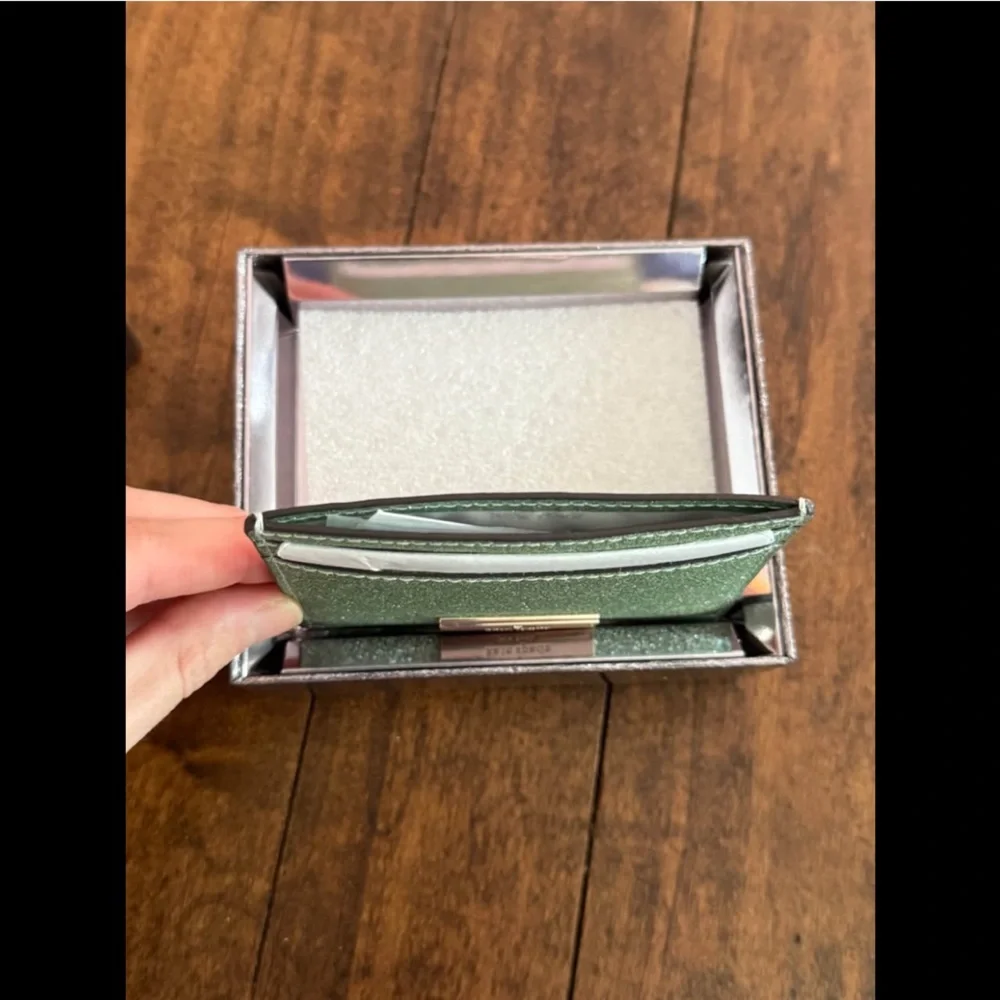 kate spade Mint Green Glitter Card Holder with Rose Gold Plate